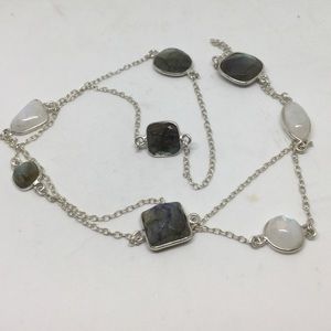 Handmade Jewelry - Moonstone and Labradorite Silver Long Necklace Handmade Jewelry - Moonstone and Labradorite Silver Long Necklace